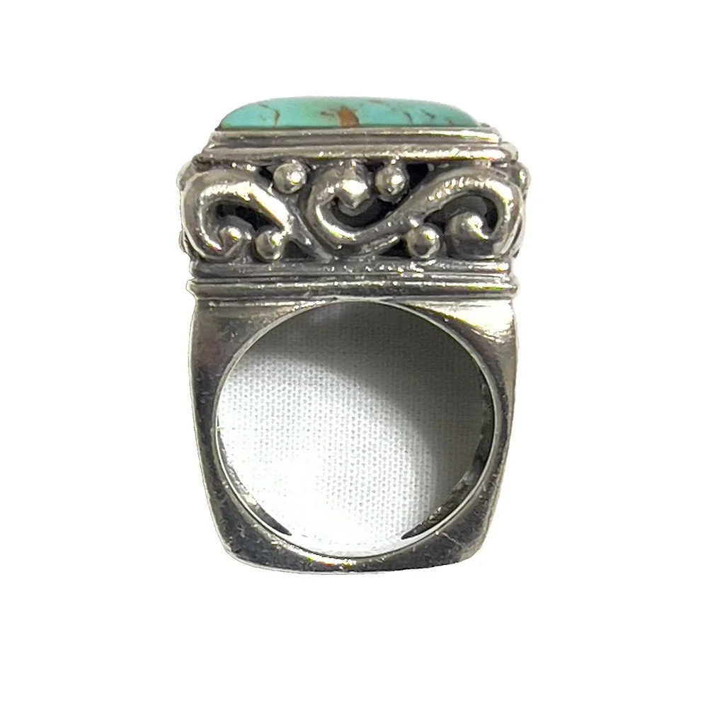 Ornate Filigree BARSE Sterling Silver 925 Turquoise Ring Sz 6.5 - Picture 8 of 11